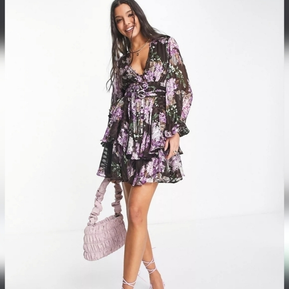 ASOS DESIGN button front mini dress in satin stripe with belt detail in bright f - Picture 2 of 6